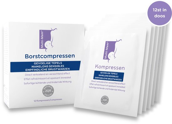 Multi-Mam Borstcompressen met verkoelend effect voor pijnlijke tepels - 12 st - Zoogcompressen individueel verpakt - Herstellende pads met tepelzalf formule - Veilig voor baby en parfumvrij