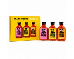 Crazy Bastard Sauce Best Seller Box - Chipotle & Pineapple, Habanero & Tomatillo, Ghost Pepper & Mango Hot Sauce 3 Pack, 3x 100ml