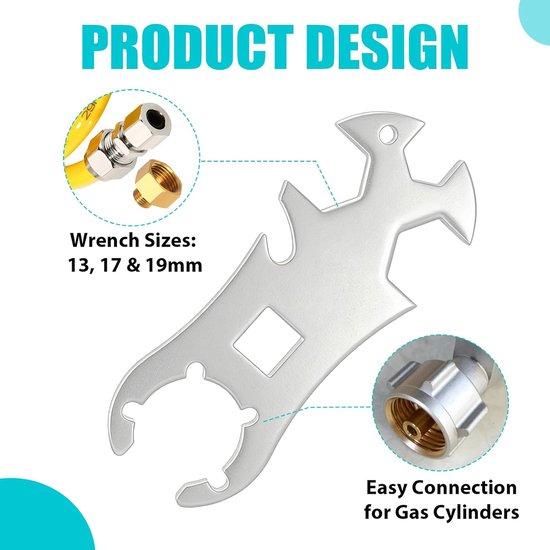 Gasflessleutel - Gereedschap - Kamperen en BBQ - Multifunctioneel ontwerp - 13 17 19 mm - Metaal — afbeelding 2