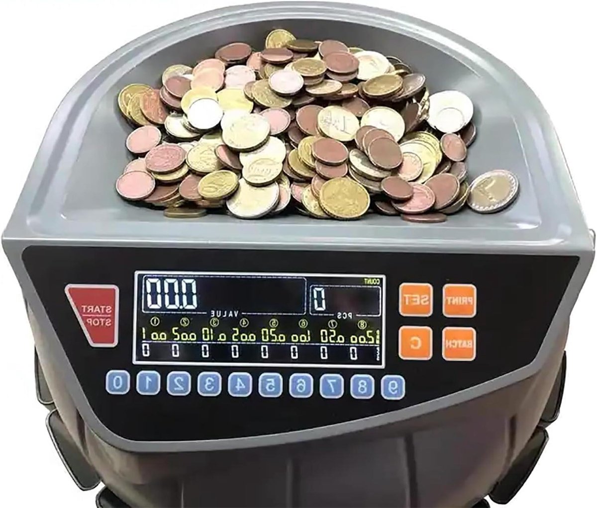Muntenteller Sorteerder - Geld Machine - Munten Verwerken - LED Display - 8 Bakken - Zwart