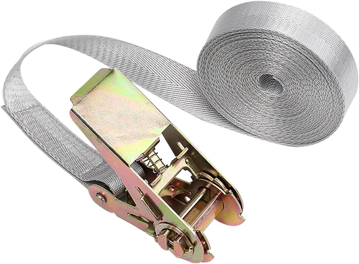 Ratchet spanbanden - Vastbinden riemen - Transport lading - Geen haken - 10 meter - Grijs