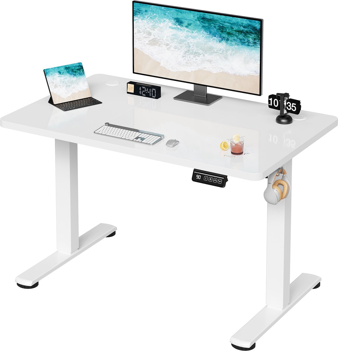 Devoko Elektrisch Zit-sta Bureau 140x60 cm – Stille Motor met Geheugenfunctie – 4 Knoppen Handbediening – Wit