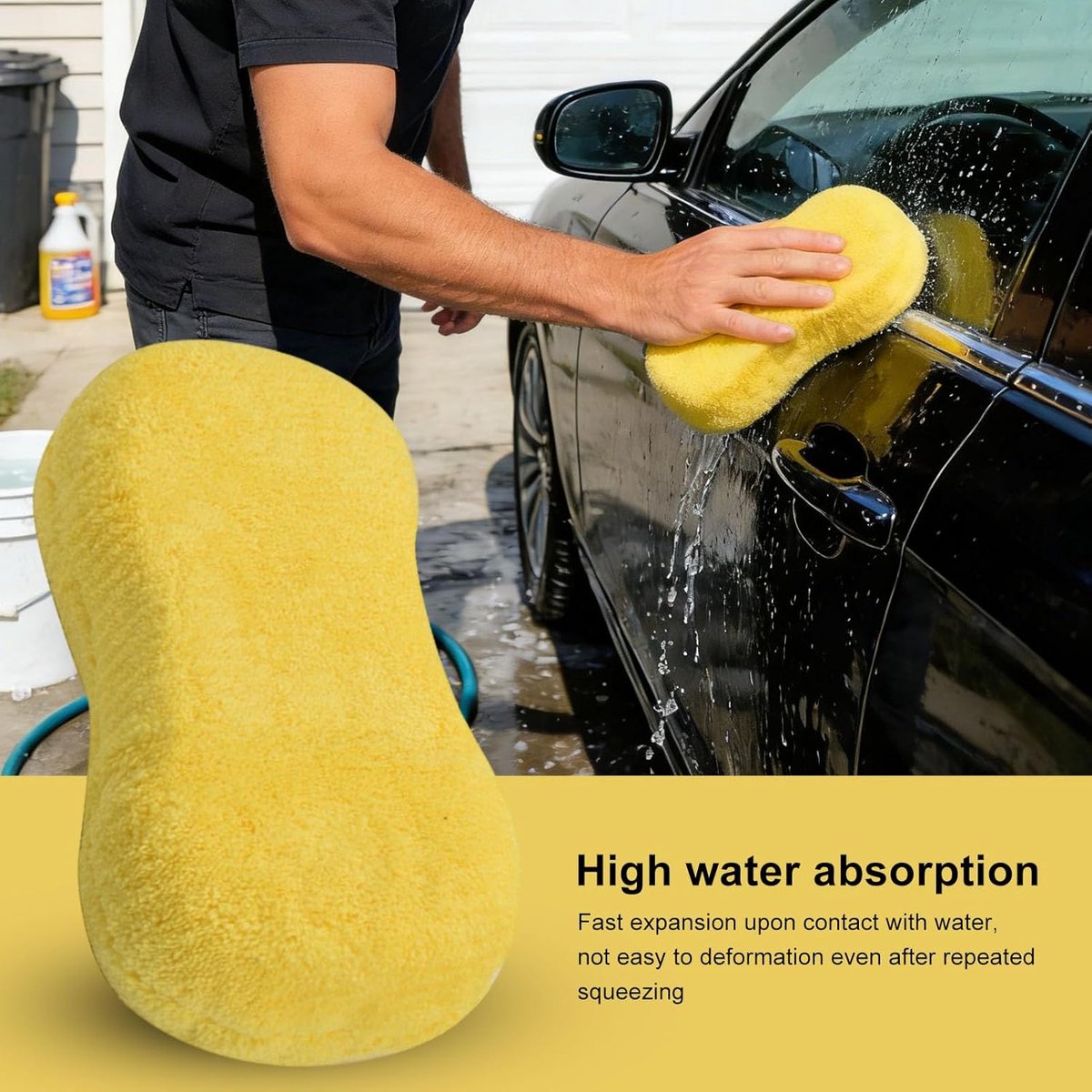 Autowasspons - Microvezelspons - Voertuig reinigen - Ergonomische 8-vorm - 23 x 12 cm - Geel