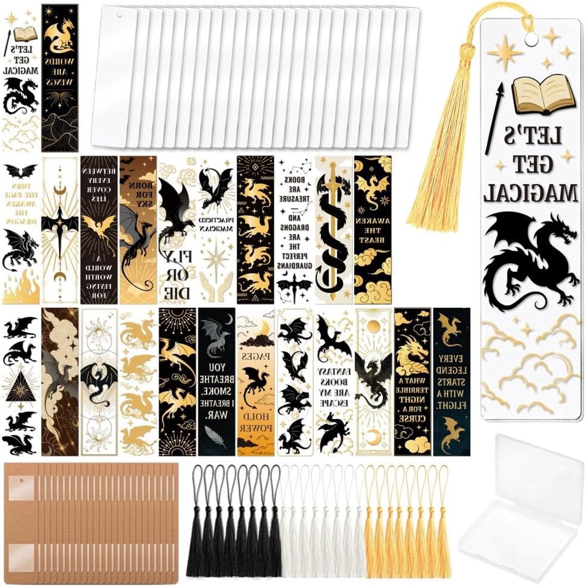 121-delige Dragon UV DTF Boekenlegger Maakset van Acryl voor Volwassenen en Kinderen, DIY Persoonlijke Schattige Boekenleggers met Stickers en Creatieve Accessoires voor Studenten en Leraren