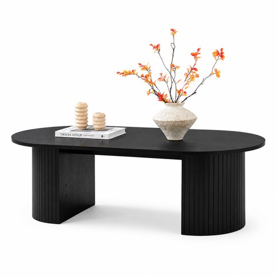 Table basse ACAZA - Table basse ronde de Luxe - Zwart - 120 x 59 x 37,5 cm (L x l x H) - Bois - Table basse ronde - Table basse industrielle - Table basse de salon