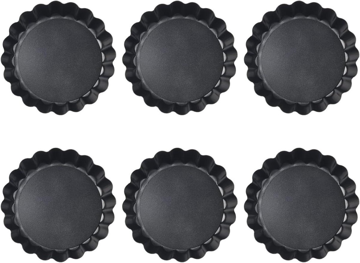 Mini Quiche Vormen - Taartjes Bakblik - Zelf Bakken - Uitneembare Bodem - 6 Stuks 10cm - Zwart