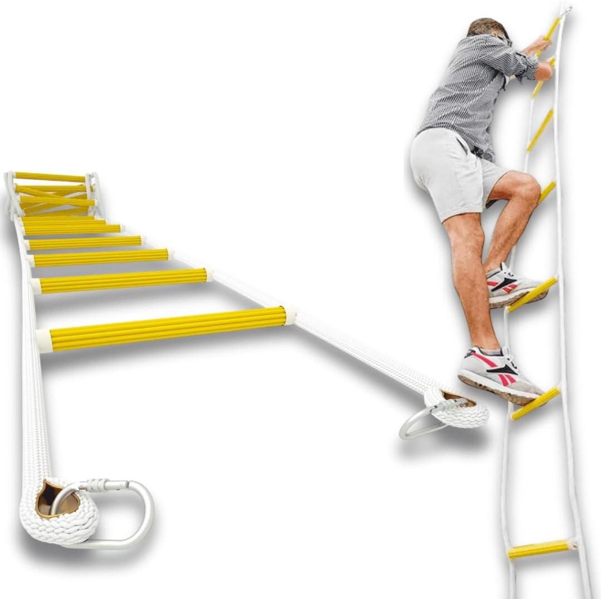 Noodladder - Evacuatie ladder - Veilig vluchten - Stevige constructie - 5 meter - Wit Geel