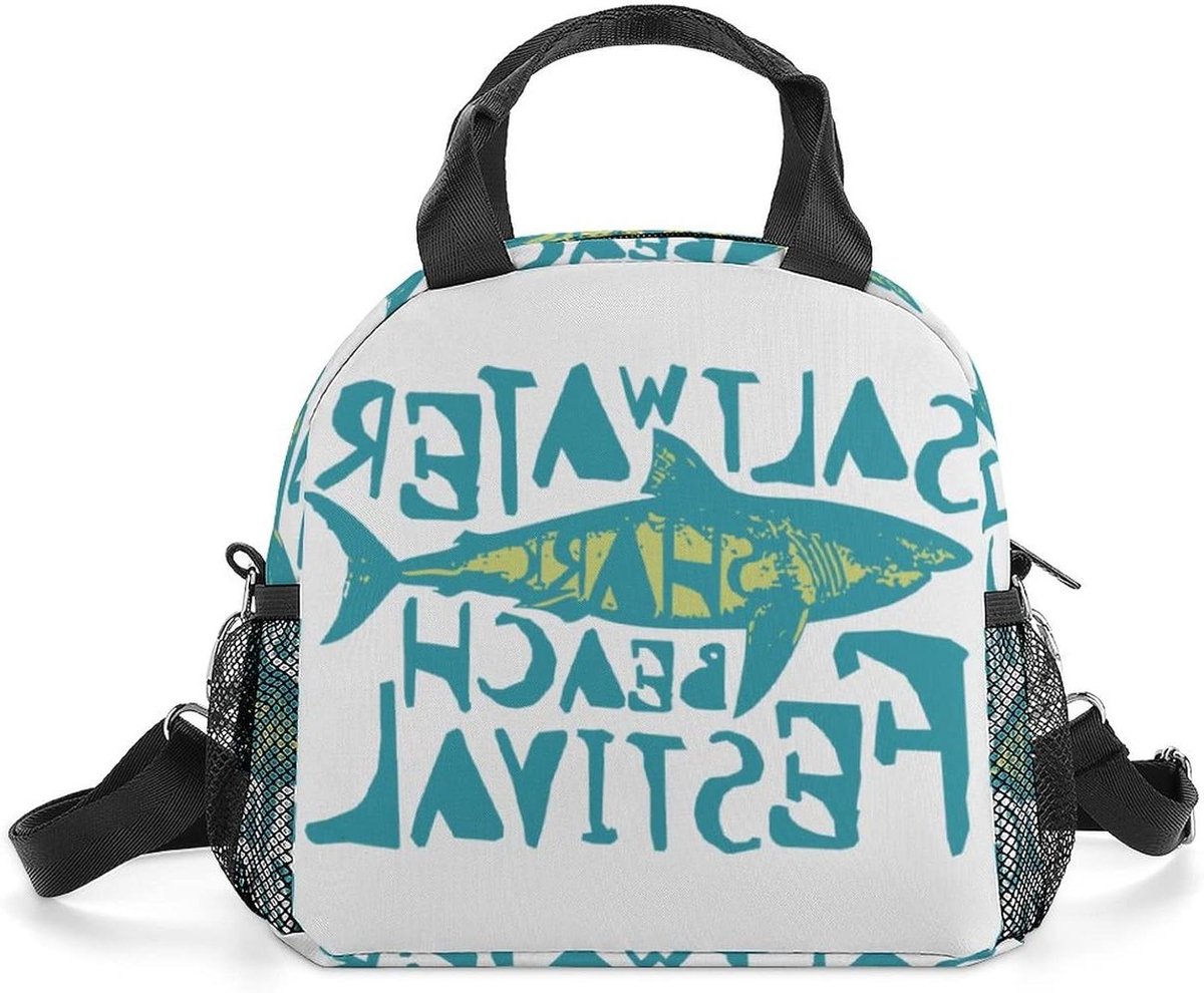 Lunchtas Kinderen - Isolatietas Klein - Lunch Meenemen - Modieuze Haai Print - 305 Gram - Blauw