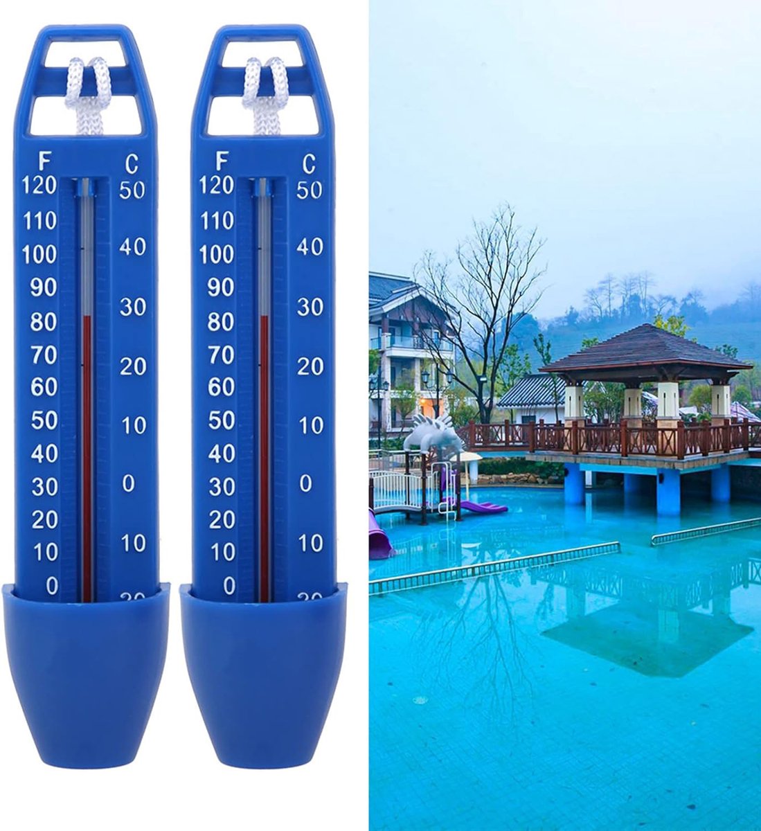 2 stuks drijvende zwembadthermometers, onderhoudsapparatuur voor zwembaden, waterthermometers, zwembadaccessoires met touwtje voor zwembad, spa en badkuip.