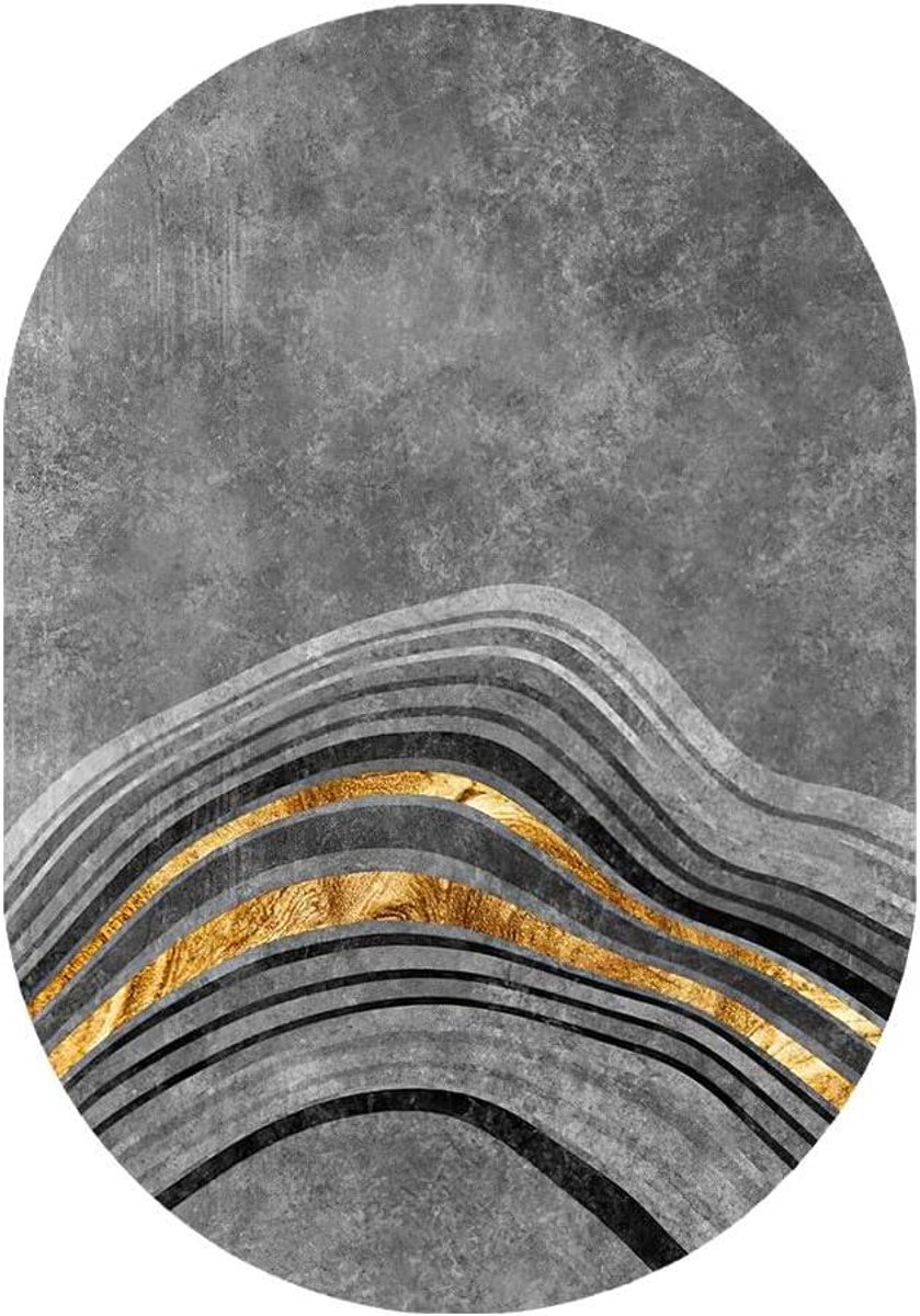 Binnen deurmat voordeur mat abstract inkt grijze en gele lijnen, ovaal, 60 x 90 cm voor in