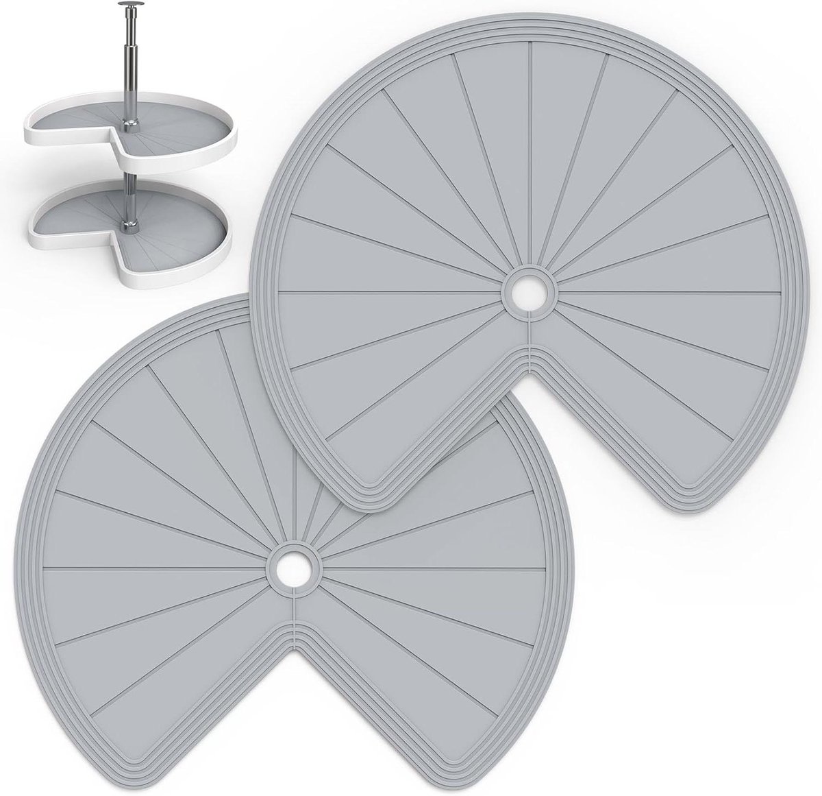 2 stuks grijze siliconen luie Susan plank Liner,Cirkel keuken Liners,Niet-zelfklevende kast Liner,antislip antislip koelkast matten lade koelkast bijkeuken gootsteen kast opslag