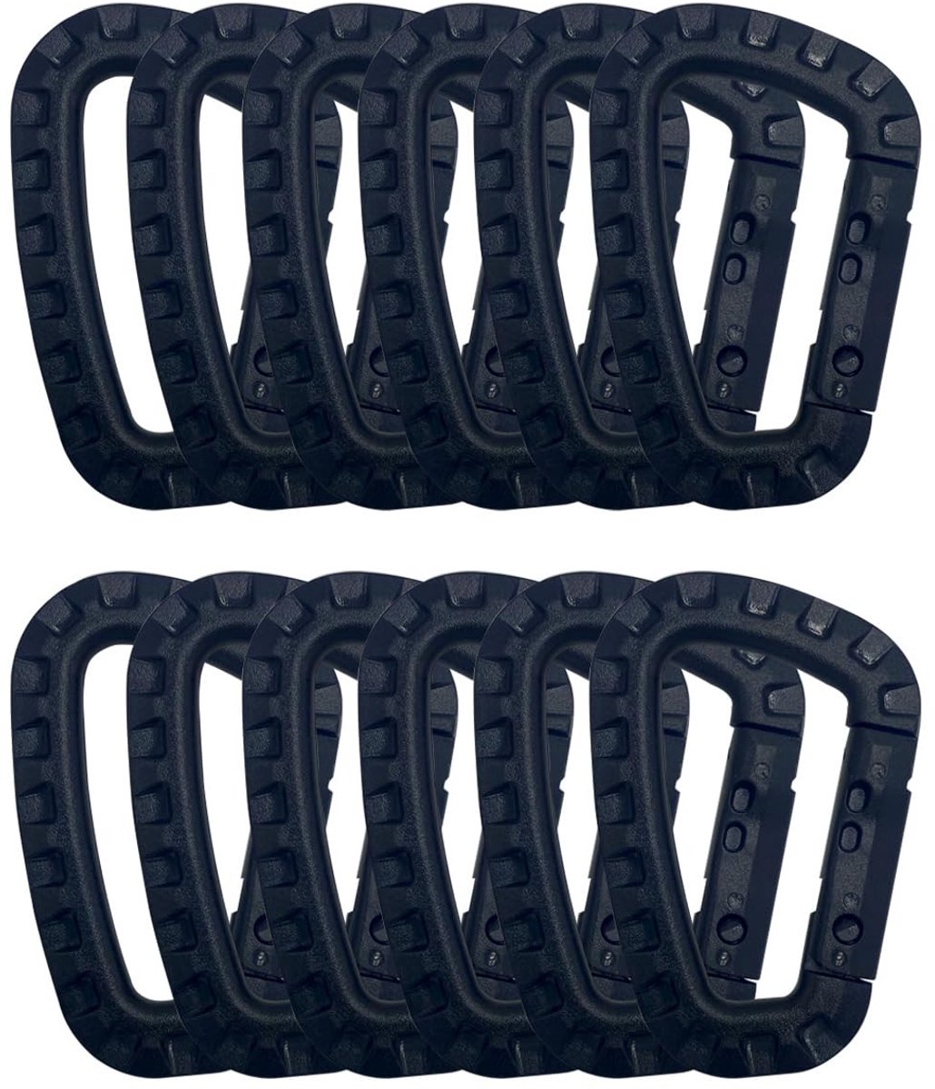 Set van 12 D-vormige Carabiners - Stevige Plastic Haak voor Sleutels, Flessen en Meer