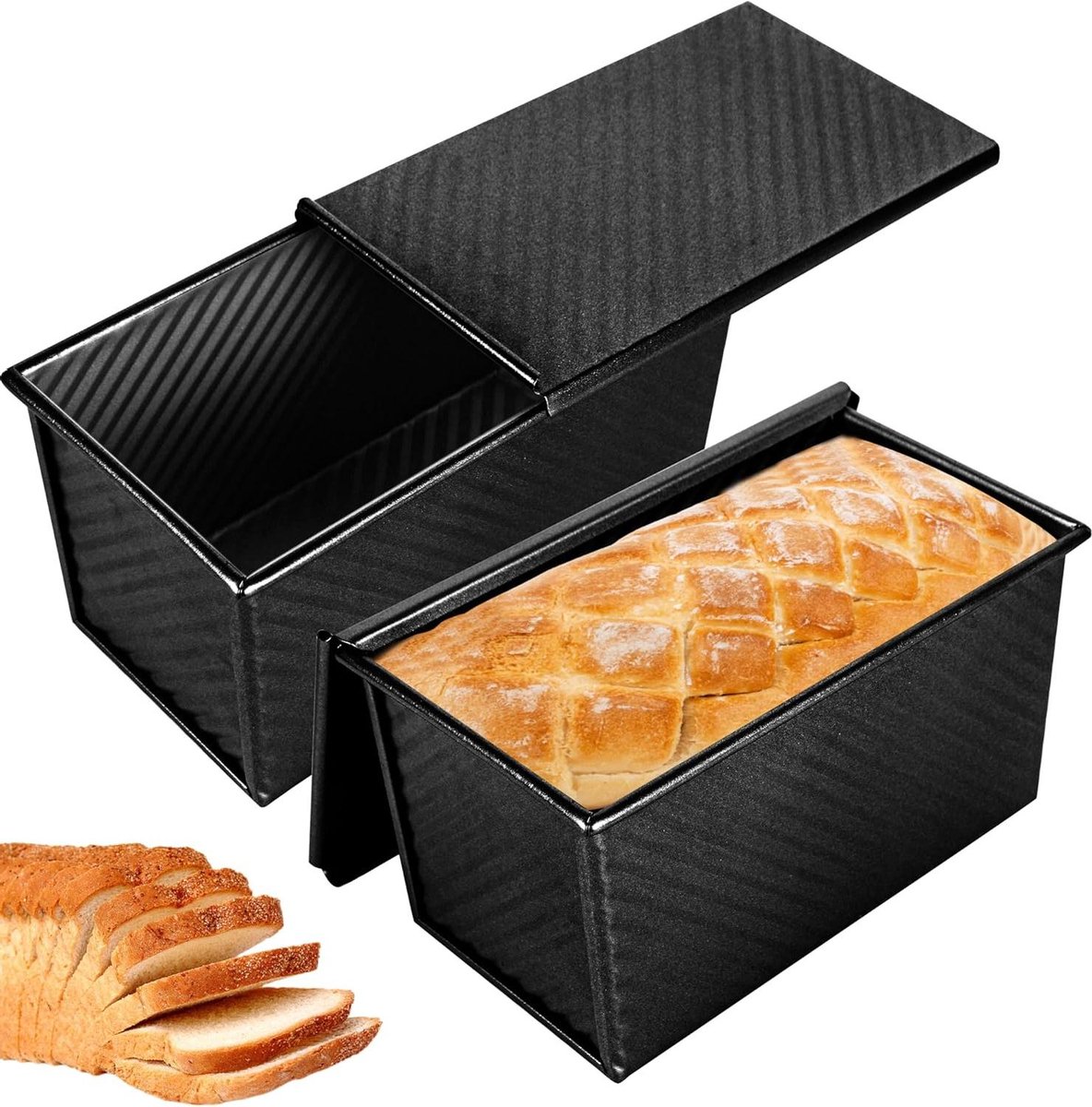 Broodpan met Deksel - Sandwichpan Broodvorm - Brood Bakken - Antiaanbaklaag Bodemventilatie - 1 lb - Zwart