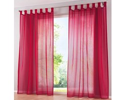 SIMPVALE 2 stuks voile-gordijnen, transparant, met lussen, raam, balkon, van tule, breedte 140 cm (140 x 260 cm, rood)