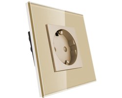 CNBINGO Enkel Stopcontact 16 Amp met Gouden Geharde Glazen Paneel, Kinderbescherming, Brandwerend Materiaal, Standaard Stopcontact