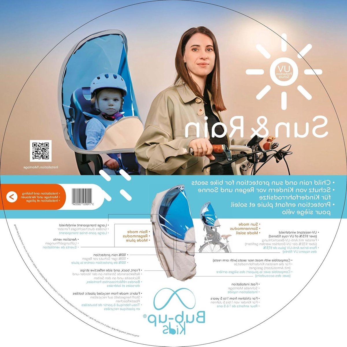 Fietszitje Regenhoes - Kinderzitje Beschermhoes - Fietsen met Kinderen - UV Bescherming - Universeel - Licht Beige