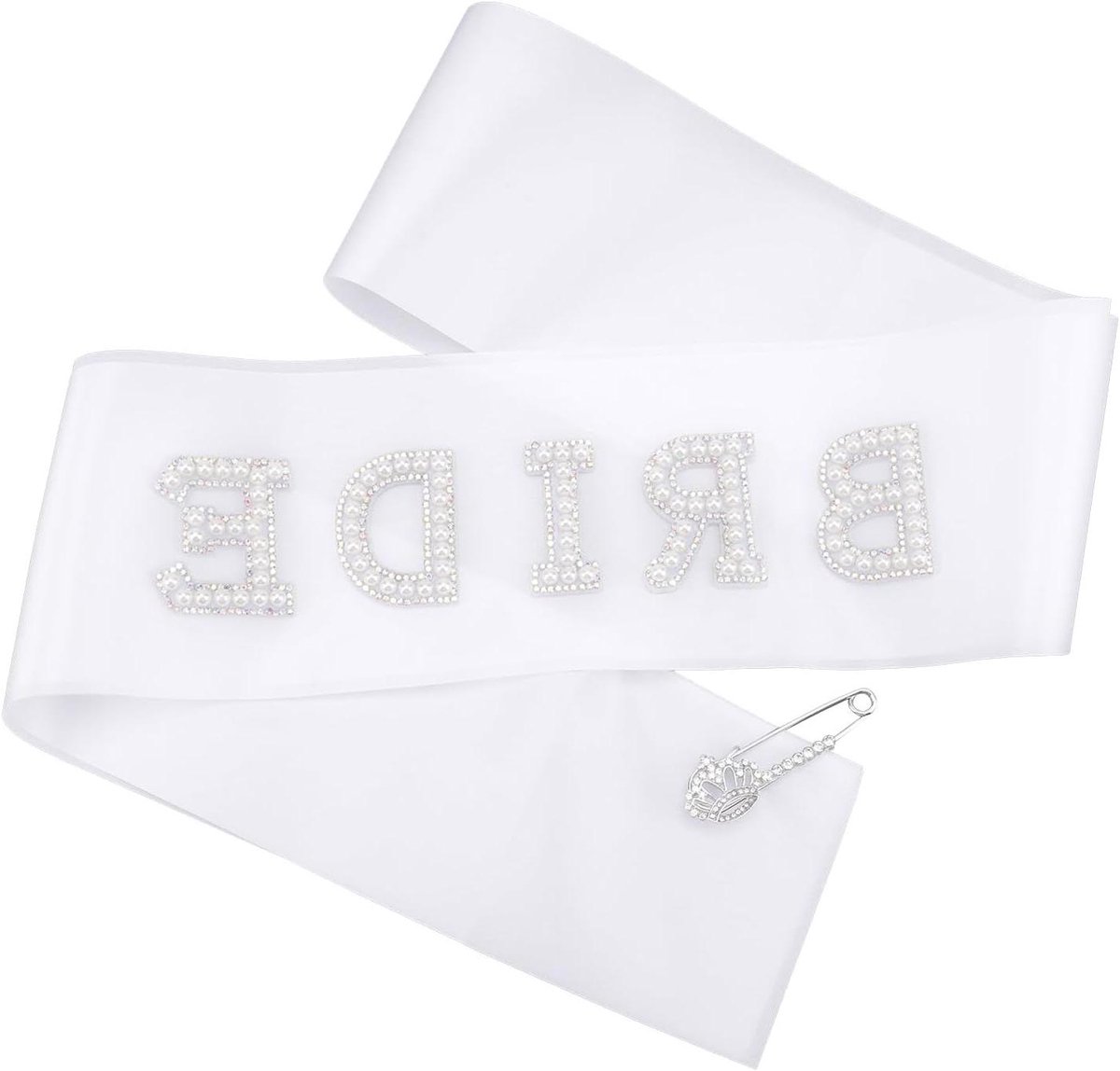 Bruidsgordel Parels - Bruidsaccessoire Versiering - Bruiloft Aankleding - Glanzend Strass Ontwerp - 80x95cm Sash - Wit