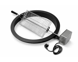 Kamado Rotisserie 21 Inch Large draaispit (46,5 cm) – Complete Set met Elektrische Spitmotor, Platte Basket (Flat Rack), RVS Vleesvorken & Ring – BBQ Accessoire – Zwart/RVS