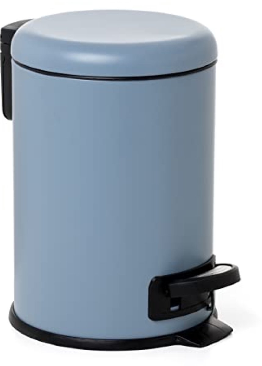 Prullenbak Badkamer met Pedal 3L | Soft-Close Deksel | Compact en Verwijderbare Binnenemmer | Stevig RVS | Ideaal voor Kleine Badkamers – Blauwe Mist