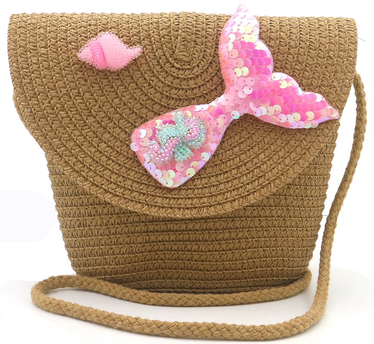 Ultiluxe® Crossbody tas met Zeemeermin - Schoudertas voor kinderen - Woven tas voor meisjes - 19 x 15 x 5.5 cm - Bruin