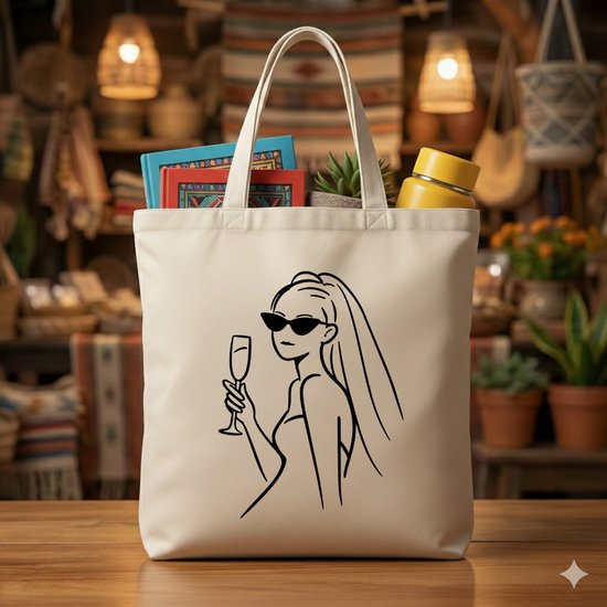 een casual tote bag met een cartoon kippenprint. deze