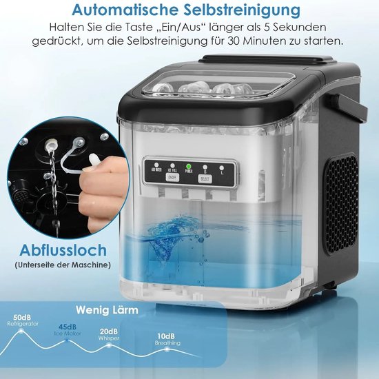 Seth Select Ijsmachine 12kg/24u - Zelfreinigend - Compacte ijsblokjesmaker met Mand & Schep - 9 ijsblokjes klaar in 6 minuten - Zwart van Merkloos — afbeelding 2