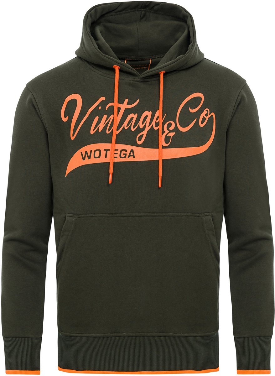 WOTEGA Heren Hoodie WT Star – Regular Fit – Katoenmix – Donkergroen – Tunnelkoord & Kangoeroezak