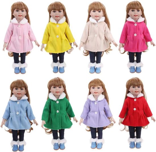Poppenjurk Winter Outfit - Poppenkleding Set - Poppen Aankleden - Met Pluche Kraag - 18-inch - Blauw — afbeelding 2
