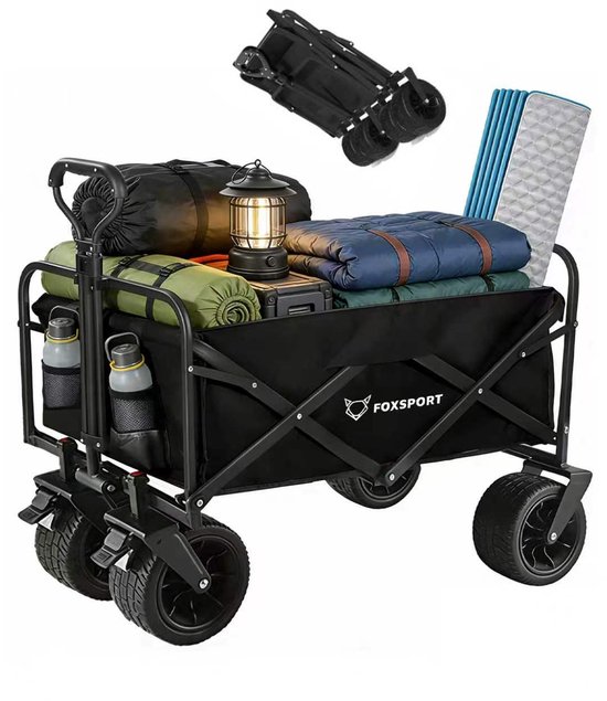FOXSPORT Bolderkar - Opvouwbaar - 100KG Draagkracht - Bolderwagen met stevig frame - Draaibare Wielen - Verstelbare hendel - 94x58x59cm - Zwart