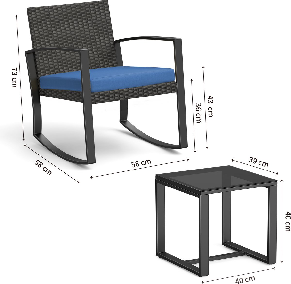 Bealife WR210 Garden Tuinset - 3 Delige Stoel Loungesets - Rieten Patio Set 2 Persoons met Salontafel - Bistroset van Rotan Patio Stoelen voor Balkon, Veranda, Tuin, Zwembadzijde -68x58x73cm -Blauw – foto 4