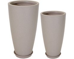 In & Out Deco Vaas set van 2 stuks - hoog 80 en 90 cm - zandkleur - met schotel