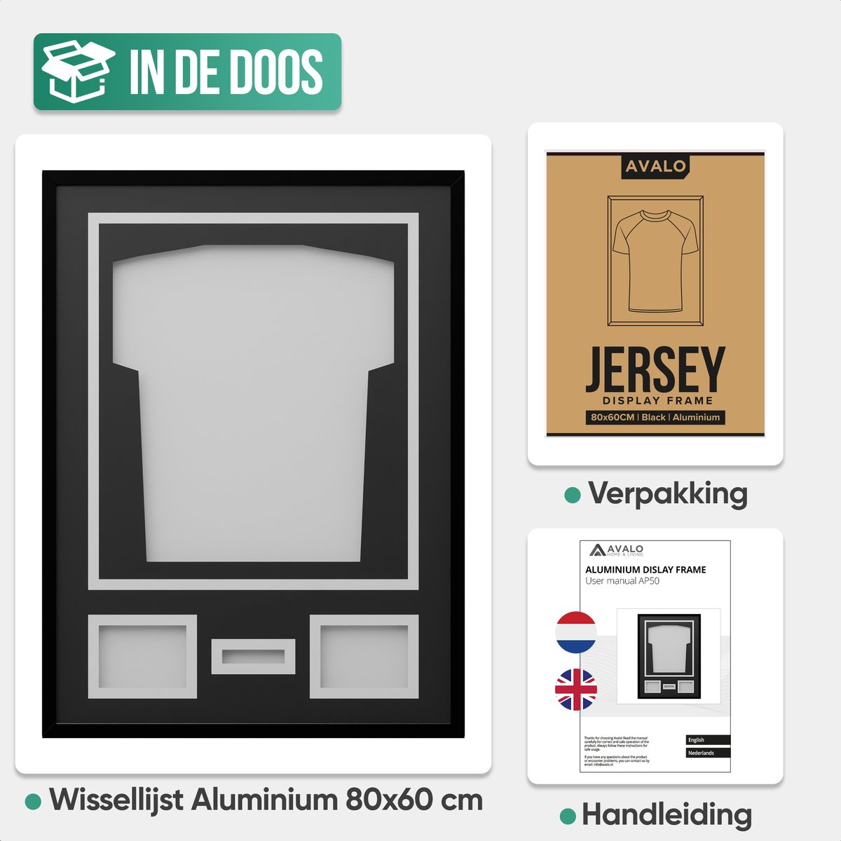 Avalo Wissellijst Aluminium - Inlijsten Voetbal Shirt - 3D Box Frame - 60x80 CM - Zwart - Diepe fotolijst - Shirt Inlijsten In Fotolijstje — cadeau in Wonen & Interieur - foto 8