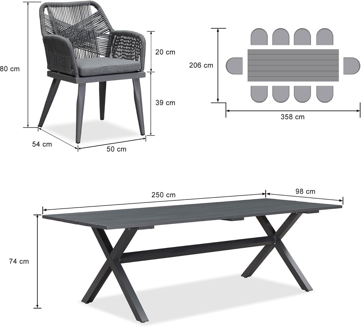 Rattan Tuinset 11-delig 250 x 154 cm – Luxe Polyrattan Tuinmeubel Set voor 10 Personen met Aluminium Frame, Dikke Waterdichte Kussens & Grote Eettafel – Weerbestendige Terras en Balkon Set – Urbanhome