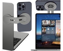 Magnetische Telefoonhouder voor Laptop - Magnetisch & Verstelbaar - Monitor Side Mount Clip - Compatibel met Tesla Model 3/X/Y/S & iMac - Aluminium Legering - Ultra Dun - Grijs
