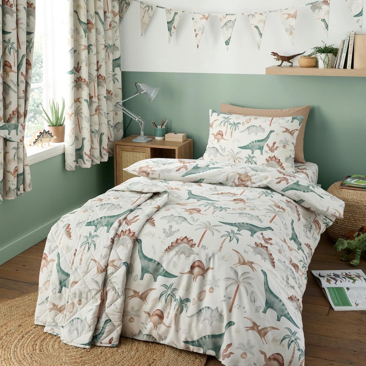 Dinosaurus Dekbedovertrek - 120 x 150 cm. - Dino Scandi Saurus - Dekbed - Peuterbed / Juniorbed