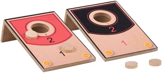 Eddy Toys Munt Werpspel 6 Stuks – Houten Werpspel met 2 Speelborden en 4 Munten – Munt Gooi Spel voor Binnen en Buiten – Buitenspel voor Kinderen en Volwassenen