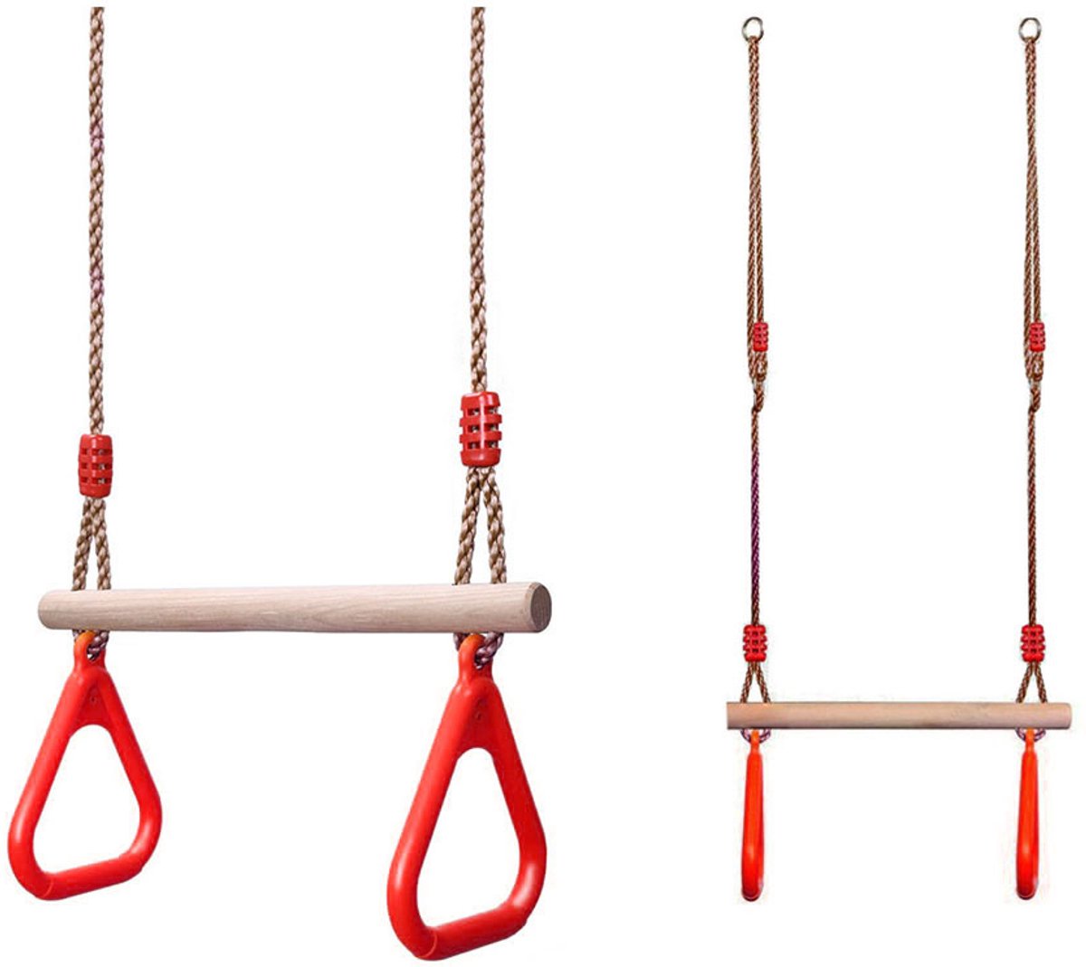 Houten Trapeze Schommel met Ringen – Kinder Gymnastiek Schommel voor Tuin & Binnen – Verstelbaar – Tot 100kg – houten schommel ringen – gymnastiek ringen kinderen – actief speelgoed kinderen – schommel – trapeze – ringen schommel – 32443 — afbeelding 4