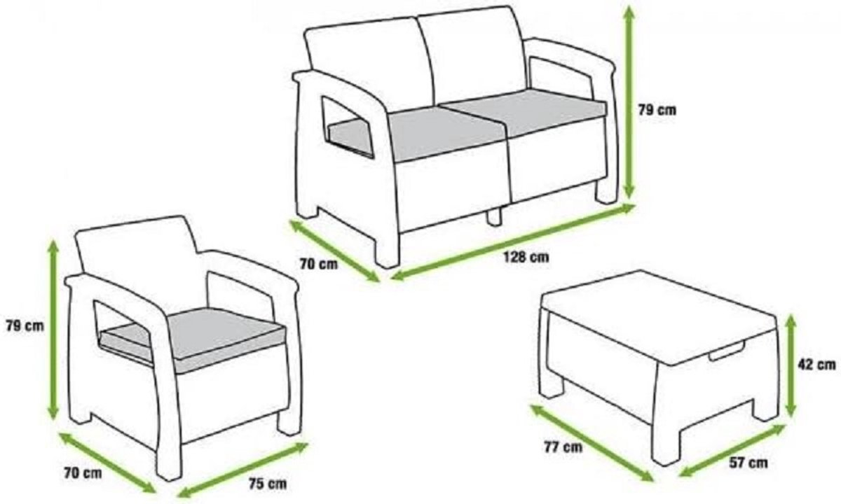Garten-Lounge Set Depauwonen Corfu Grande – Modernes 5-teiliges Outdoor Gartenmöbel-Set mit 2-Sitzer Sofa, 2 Sesseln & Tisch mit Kissen, Cremefarben, Rattan, Wetterfest & Pflegeleicht