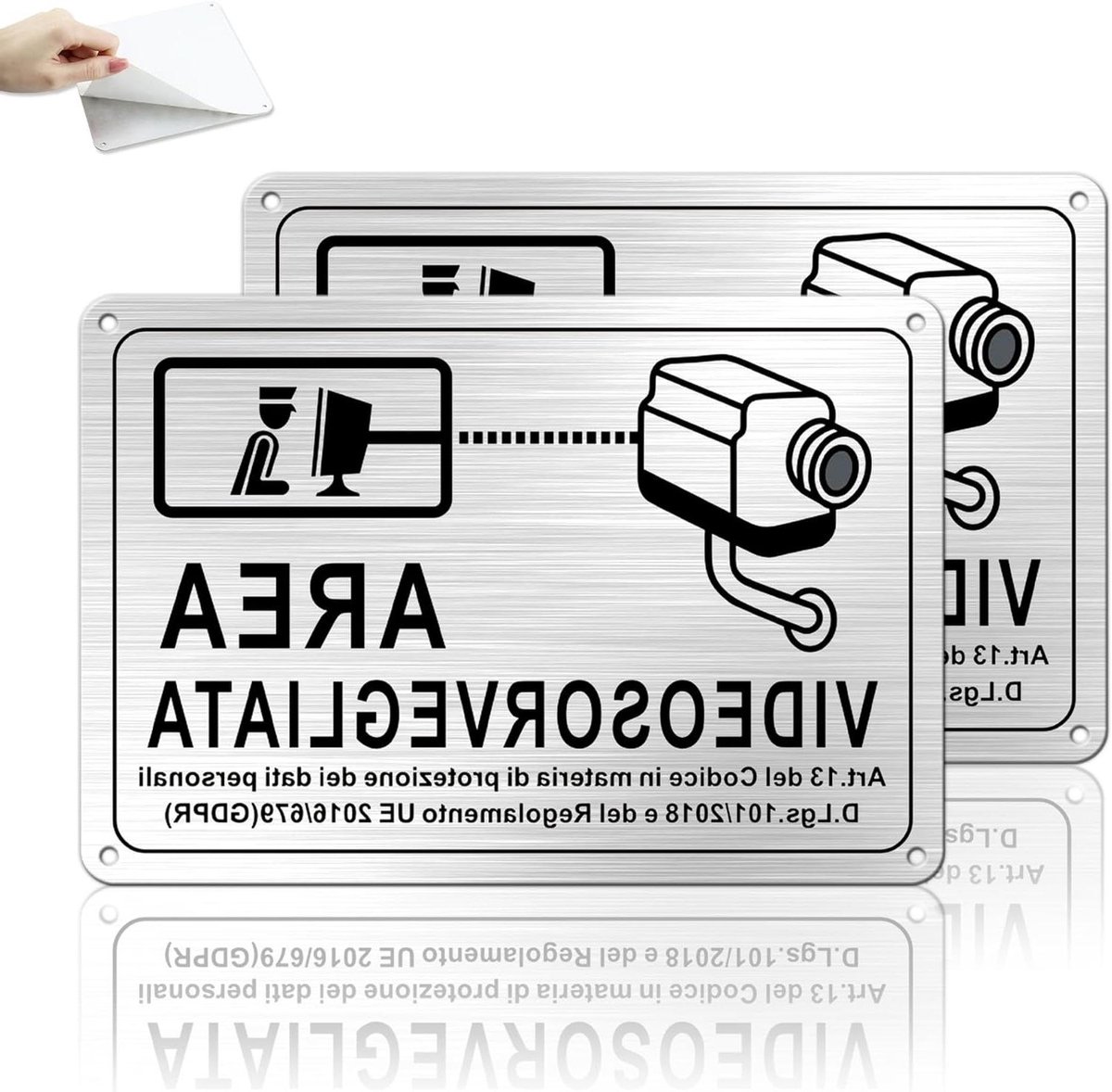 Veiligheidsborden Camera - Bewakingsbord - Gebiedsmarkering - Weerbestendig Aluminium - 22 x 15 cm - Zilver