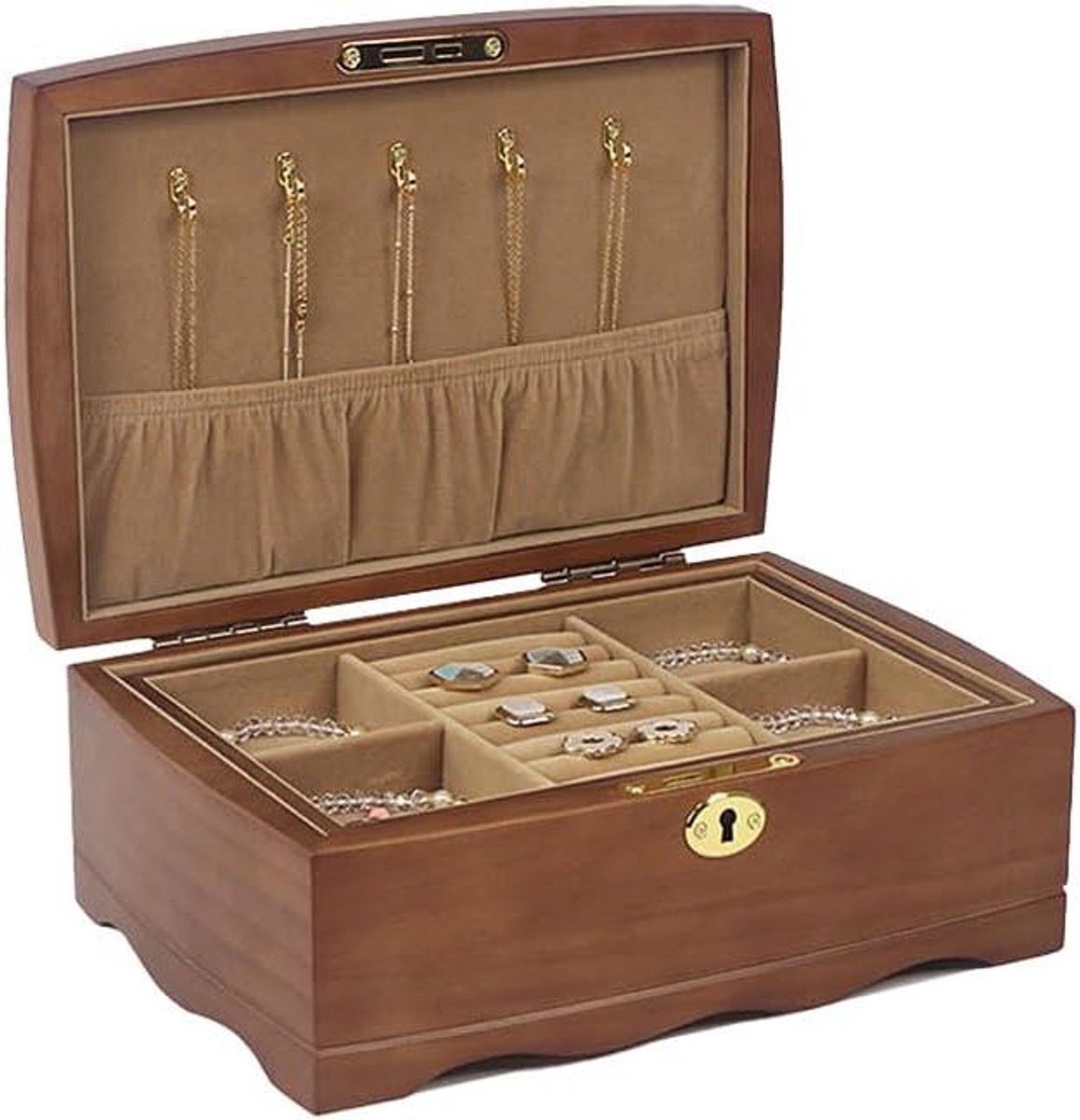 Jewellery Box for Women, Double Layer Vintage Jewellery Box with Lock, Wooden Jewellery Box for Girls Women