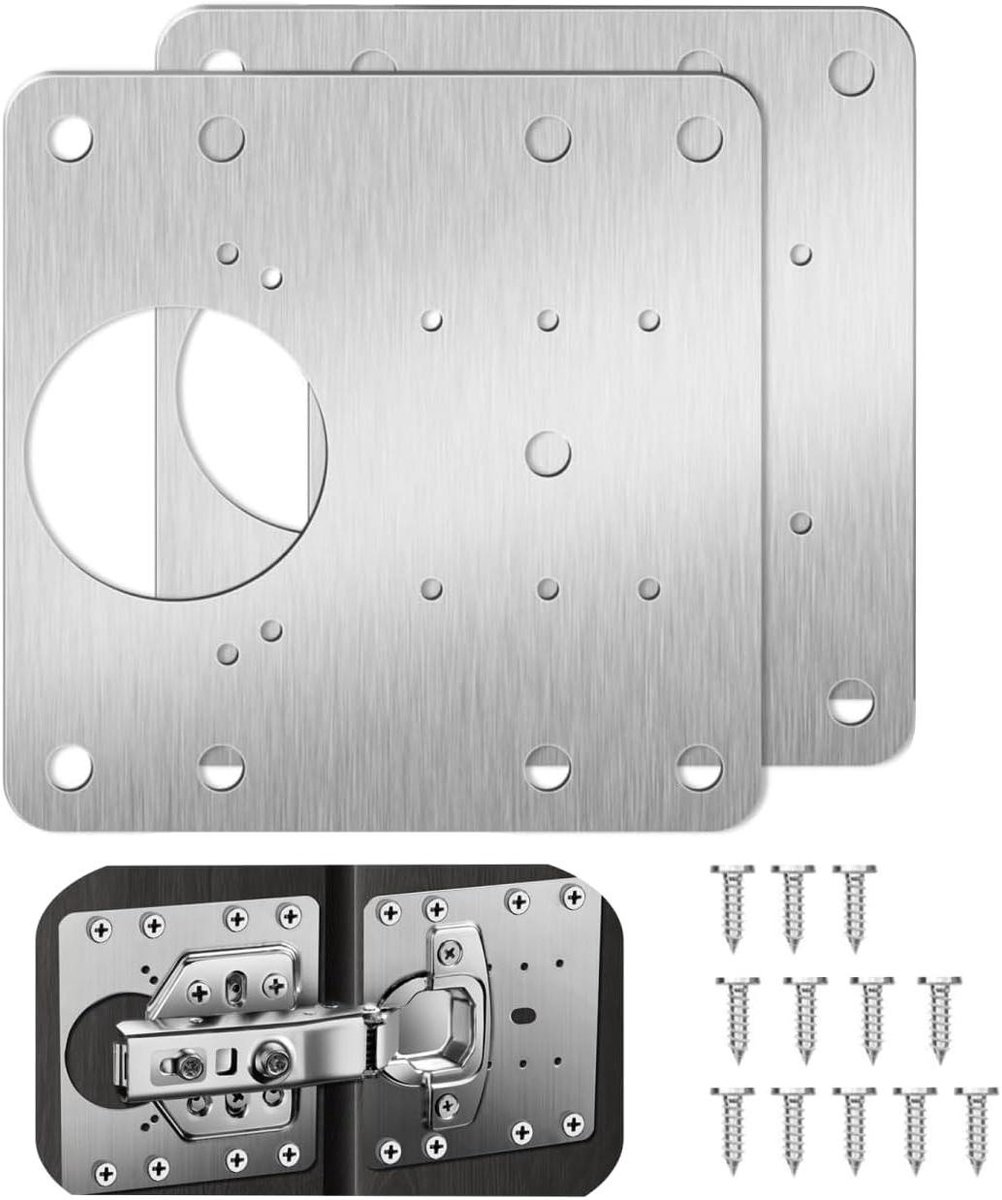 Scharnier reparatieplaten - Kast reparatieset - Kastdeuren repareren - Roestvrij staal geborsteld - 9x9 centimeter