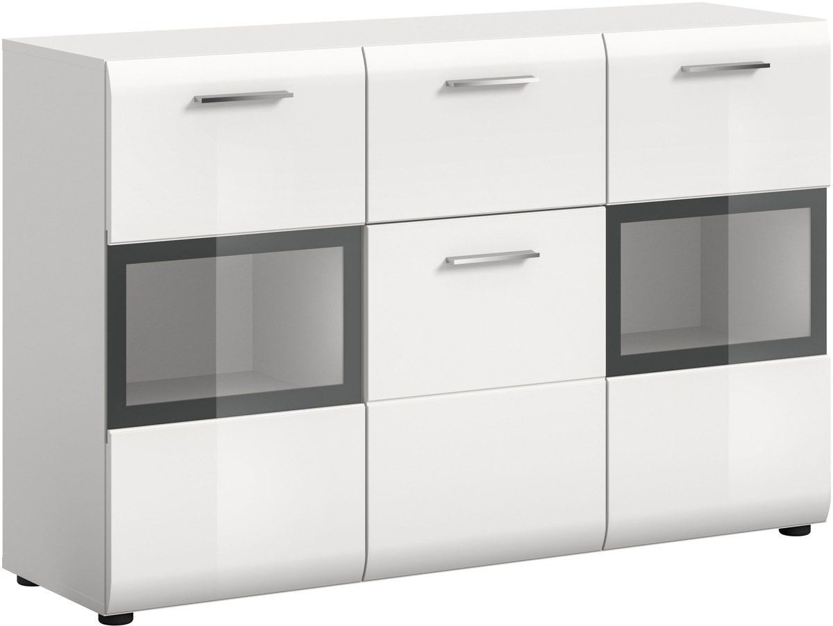 Furnilux Elegant Sideboard met Glazen Deuren en Lade - Moderne Opbergkast voor Woonkamer - 125x81x37cm Bruin