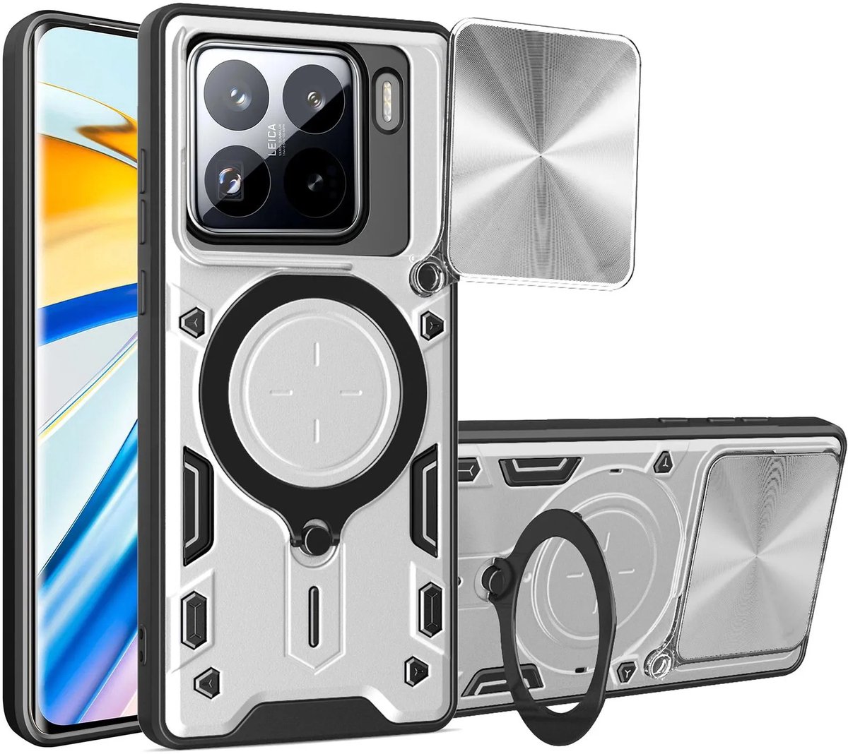 Hoesje geschikt voor Xiaomi 15 - Phonesta CamLock Back Cover met Camera Slider - Zilver