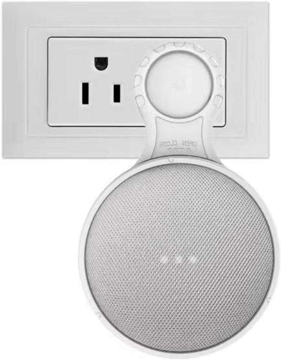 For Google Home Mini Holder ABS Wall Mount Stand, No Screws Required, Smart Home Speaker Accessory Rack, Save Space for Kitchen, Bathroom and Bedroom (Google Home Mini, White) EM02