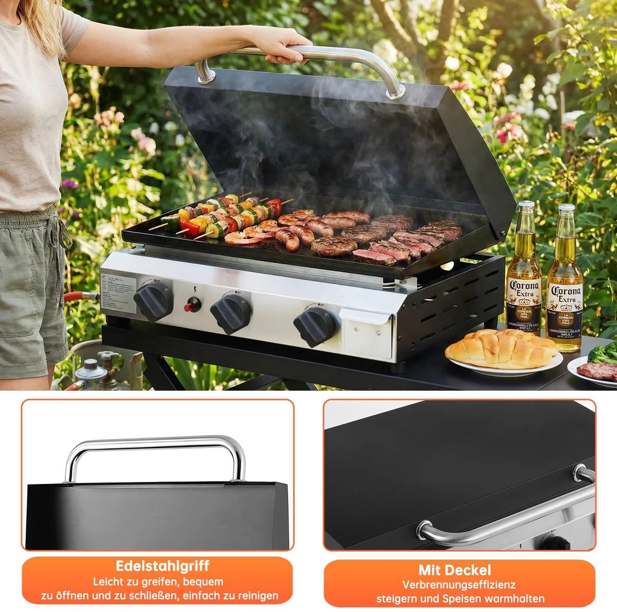 Seth Select Gas BBQ - BBQ op gas - Draagbare propaangrill - Gasbarbecue - 3 Burner Gas Grill - Gasgrill - Compact en draagbaar tafelmodel. thumbnail 6