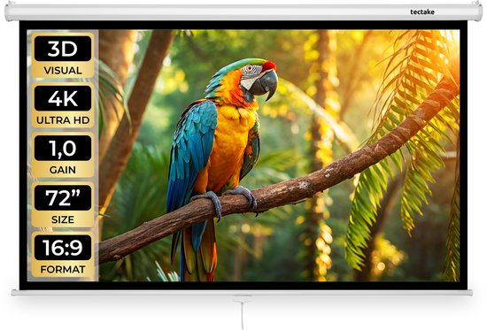 Tectake Beamerdoek 72 Inch (183 Cm) – 16:9 – Opvouwbaar Statief – Geschikt Voor 4K, HD En Ultra HD – Met Draagtas – Voor Thuisbioscoop En Presentaties