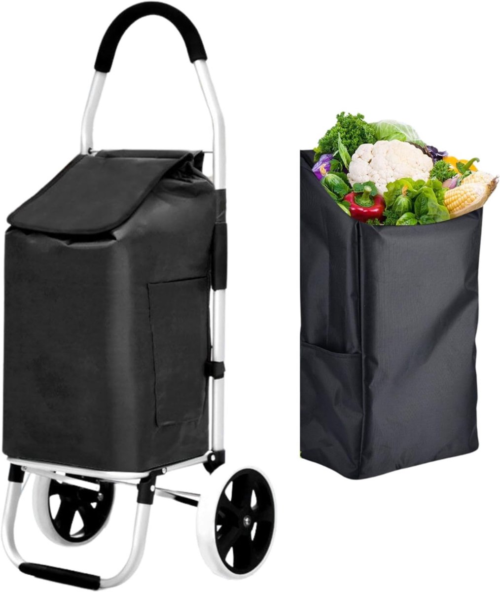 HEZIVO® Winkeltrolley - Boodschappentrolley 43,5 l- Trolley voor Boodschappen - Afneembare Boodschappentas - Met Wielen - Zwart