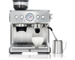 Professionele Pistonmachine met Bonenmaler en Melkopschuimer - Espressomachine met Drukmeter - 20 Bar - 2.8 Liter - Voor Espresso & Cappuccino