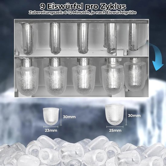Seth Select Elektrische Ijsblokjesmachine - IJsblokjes in 6-12 Min - 2 Maten IJs - Zelfreinigend - Compacte Ijsblokjesmaker met Handvat - Ijsmachine 1.2L van Merkloos — afbeelding 2