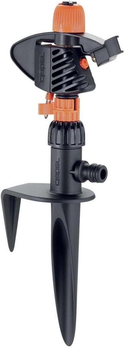 Spike Irrigator - Grondsproeier - Tuinberegening - Traploos Draaibaar - 16 x 7 x 39 cm - Zwart Oranje